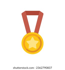 Gold medal degree icon flat vector. Graduate education. Training success isolated