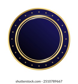 Medalha de Ouro Exclusivo de luxo Banner redondo ou premium VIP membro Club adesivo com ícone de estrelas, ouro e azul escuro vetor Botão brilhante. sinal de moeda e tag com distintivos brilhantes