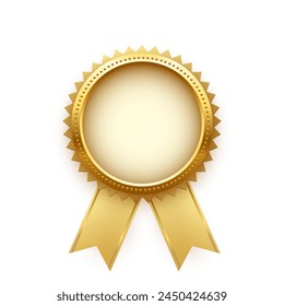 Gold medal for first place with ribbons and free space for award nomination name. Golden winner rank one on white background. Championship in sport or movie vector illustration.