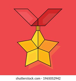gold medal for first place, winner award icon, best choice badge. vector illustration with red background