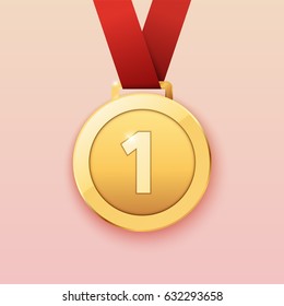 Gold medal for first prize. Vector illustration.