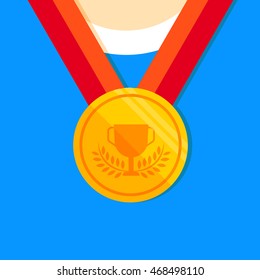 Gold Medal Flat Icon Vector