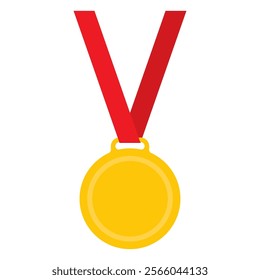 Gold medal in flat style isolated on white background, award for first place.
