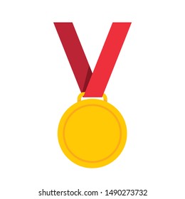 Gold medal in flat style. Vector illustration