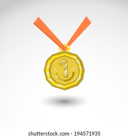 Gold medal flat vector illustration isolated background