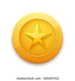 Gold Medal for Games. Golden Coin with Star. Achievement Icon. Vector illustration.