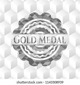 Gold Medal grey emblem. Retro with geometric cube white background