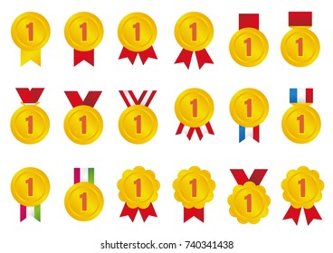 Gold Medal Icon ( 1st Place) Illustration Set 