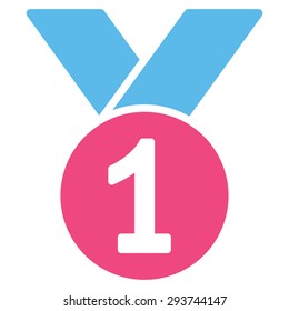 Gold medal icon from Competition & Success Bicolor Icon Set. Vector style: flat bicolor symbols, pink and blue colors, rounded angles, white background.