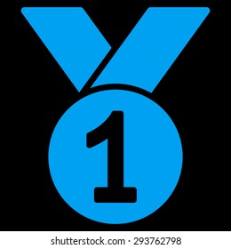 Gold medal icon from Competition & Success Bicolor Icon Set. Vector style: flat symbols, blue color, rounded angles, black background.