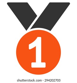 Gold medal icon from Competition & Success Bicolor Icon Set. Vector style: flat bicolor symbols, orange and gray colors, rounded angles, white background.