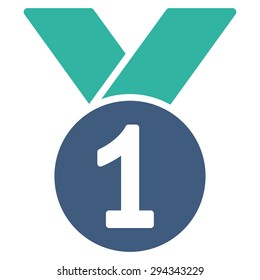 Gold medal icon from Competition & Success Bicolor Icon Set. Vector style: flat bicolor symbols, cobalt and cyan colors, rounded angles, white background.