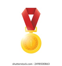 Gold medal icon in flat style. Trophy award vector illustration on isolated background. Winner sign business concept.