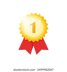 Gold medal icon in flat style. Trophy award vector illustration on isolated background. Winner sign business concept.