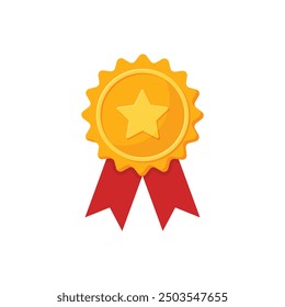 Gold medal icon in flat style. Trophy award vector illustration on isolated background. Winner sign business concept.