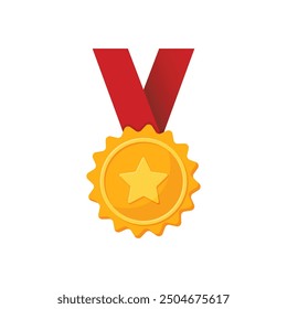 Gold medal icon in flat style. Trophy award vector illustration on isolated background. Winner sign business concept.