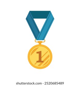 Gold medal icon in flat style. Trophy award vector illustration on isolated background. Winner sign business concept.