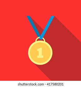 Gold medal icon in flat style 