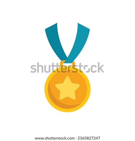 Gold medal icon flat vector. Customer service. Client rate isolated