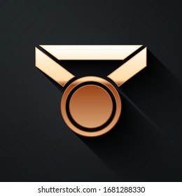 Gold Medal icon isolated on black background. Winner symbol. Long shadow style. Vector Illustration