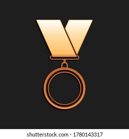 Gold Medal icon isolated on black background. Winner symbol. Long shadow style. Vector