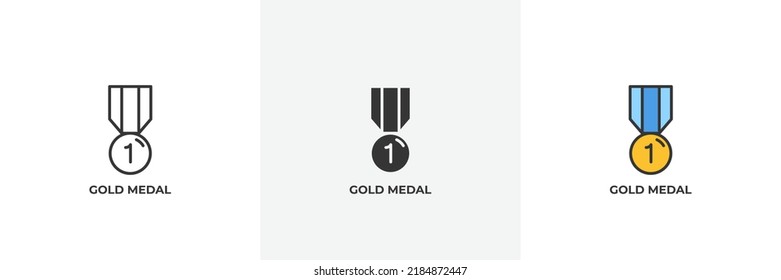 gold medal icon. Line, solid and filled outline colorful version, outline and filled vector sign. Idea Symbol, logo illustration. Vector graphics