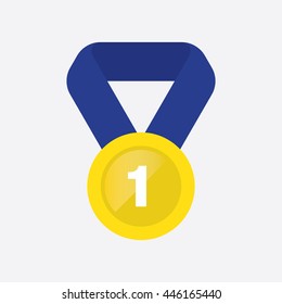 Gold medal icon on blue ribbon