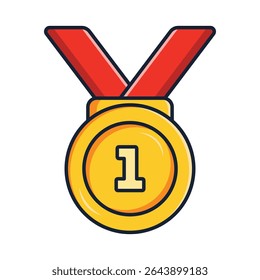 Gold Medal Icon with Red Ribbon