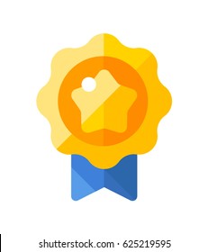 Gold Medal Icon. Shiny Medal With Star. Winner Award Icon. Best Choice Badge. Flat Icon. Vector Illustration.