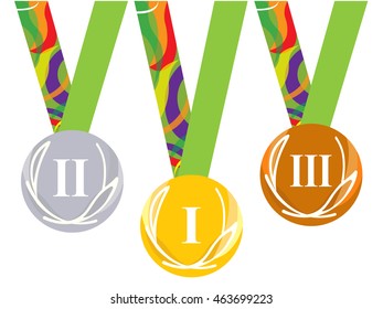 Gold medal icon. Silver medal icon. Bronze medal icon. Medal set. white background