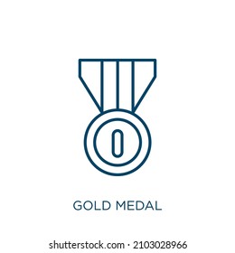 gold medal icon. Thin linear gold medal outline icon isolated on white background. Line vector gold medal sign, symbol for web and mobile