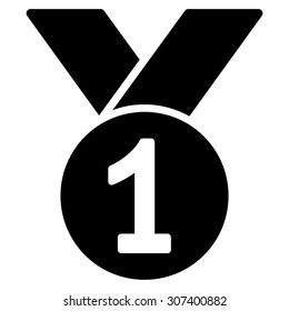 Gold medal icon. Vector style is flat symbols, black color, rounded angles, white background.