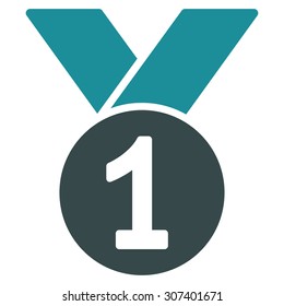 Gold medal icon. Vector style is flat bicolor symbols, soft blue colors, rounded angles, white background.