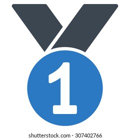 Gold medal icon. Vector style is flat bicolor symbols, smooth blue colors, rounded angles, white background.
