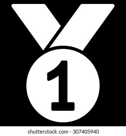 Gold medal icon. Vector style is flat symbols, white color, rounded angles, black background.