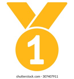 Gold medal icon. Vector style is flat symbols, yellow color, rounded angles, white background.