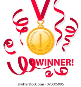 Gold medal icon. Medal icon web. Medal icon app. Medal icon big. Medal icon site. Medal icon image. Medal icon color Gold medal. Isolated medal on the white background. Vector illustration