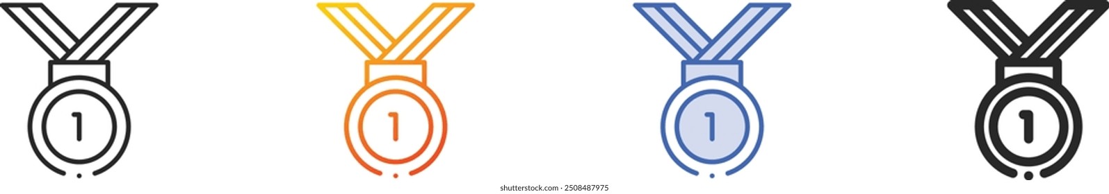 icono de la medalla de oro. Diseño lineal delgado, degradado, trazo azul y estilo audaz aislado sobre fondo blanco