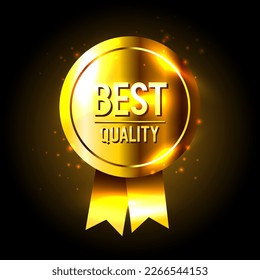 Gold medal. Medal with the inscription Best quality. Vector illustration isolated on white background.