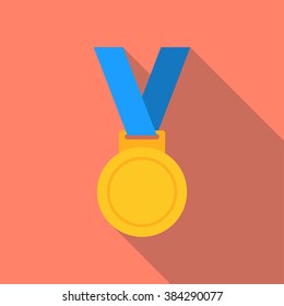 Gold medal isolated on a background. Gold medal for first place. Gold medal flat icon