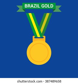 Gold medal isolated on a background. Gold medal for first place. Gold medal flat icon