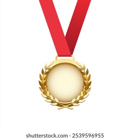 Gold medal isolated on transparent background, vector illustration.