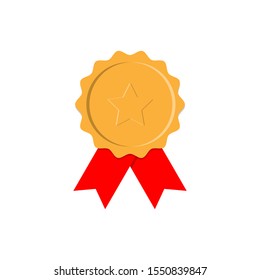 Gold medal isolated on a white background. Gold medal for first place. Gold medal flat icon