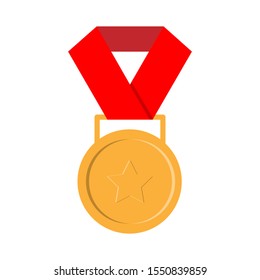 Gold medal isolated on a white background. Gold medal for first place. Gold medal flat icon