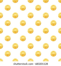 Gold medal with laurels pattern seamless repeat in cartoon style vector illustration