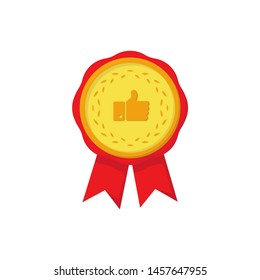 gold medal like with red ribbon in flat style