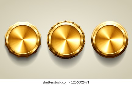 Gold medal. Metallic winner award. Vector illustration.