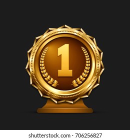 Gold medal. Metallic winner award. Vector illustration.
