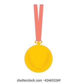 Gold medal with Olive Branch and red ribbon. Vector illustration icon isolated on white background.