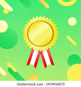 Gold medal on geometric background.